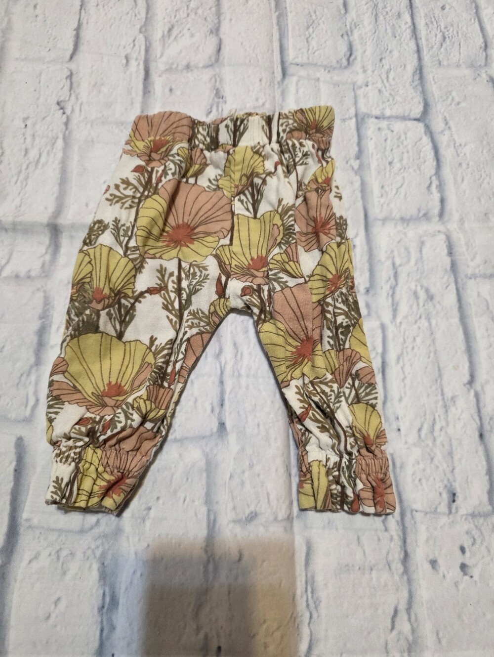 kate quinn Cream Floral Ruffle Baby Pants with Yellow & Peach Accents